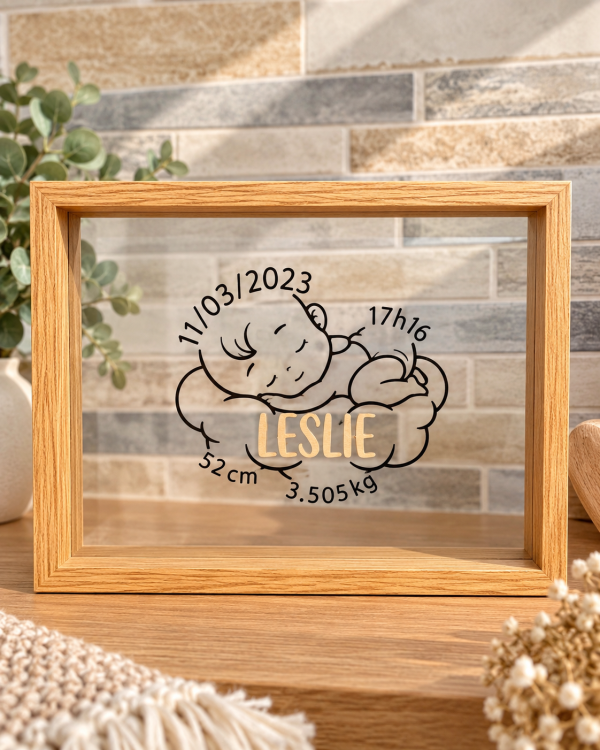 Cadre naissance personnalisé - Bébé sur son nuage