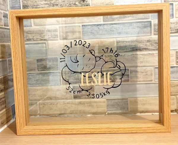 Cadre en verre naissance bébé nuage