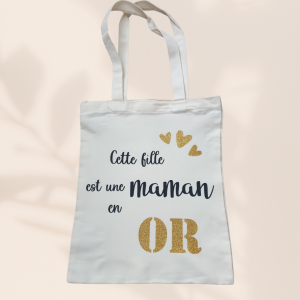 Tote bag personnalisable collection cette fille en Or "Maman"