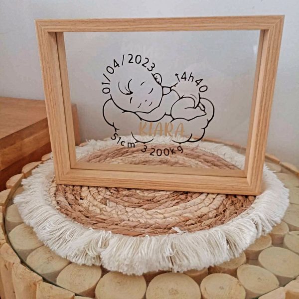 Cadre en verre naissance bébé nuage