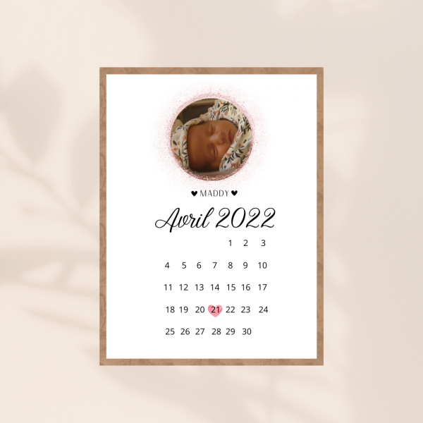 Cadre de naissance personnalisé avec date et photo