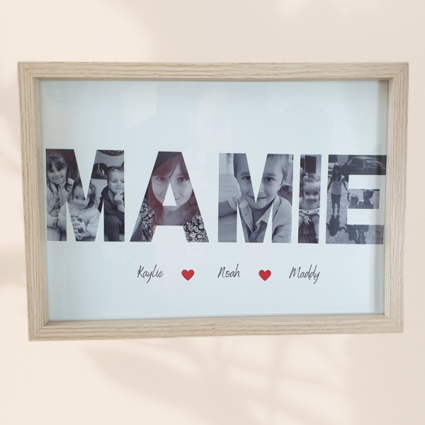 cadre photo lettre mamie noir et blanc Cadre avec affiche personnalisée MAMIE
