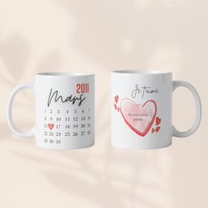 Mug personnalisé "Je t'aime" avec date et photo
