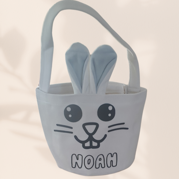 panier lapin blanc bleu Petit panier lapin de pâques