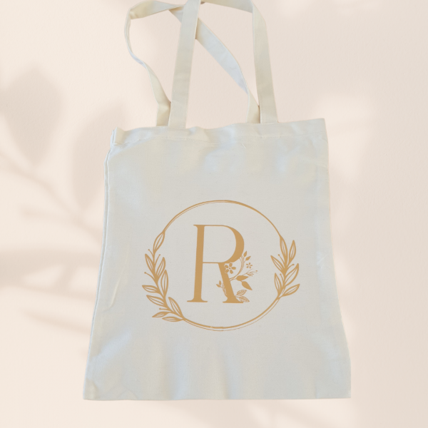 Tote bag lettre florale personnalisé