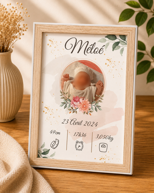 Cadre de naissance personnalisé avec photo