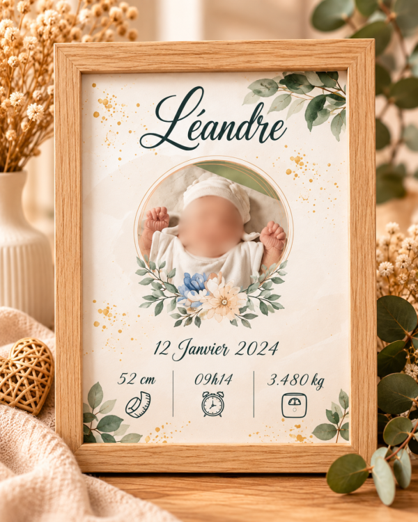 Cadre de naissance personnalisé avec photo