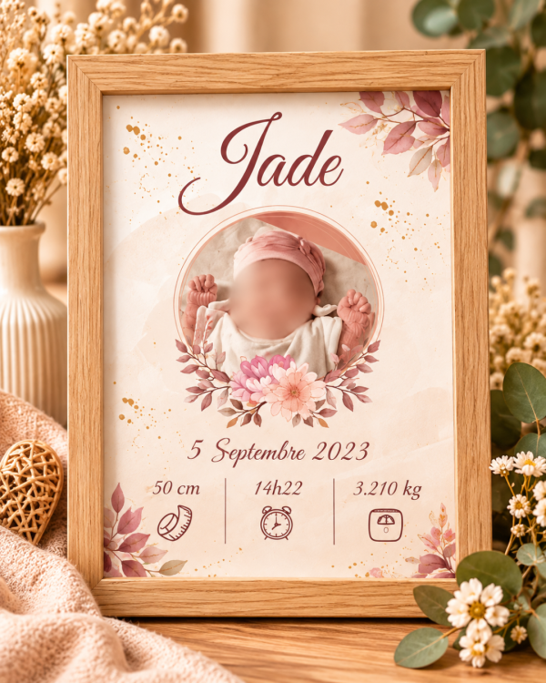 Cadre de naissance personnalisé avec photo