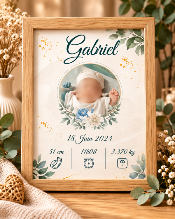 Cadre de naissance personnalisé avec photo