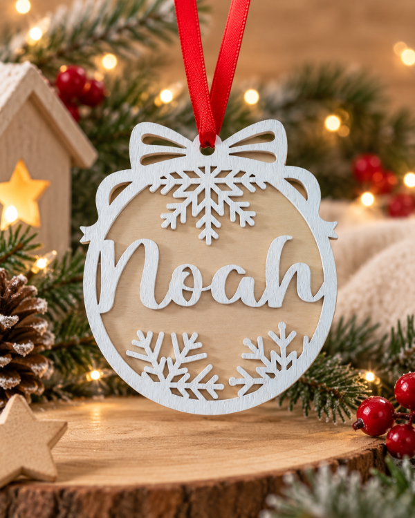 Boule de Noël en bois avec prénom