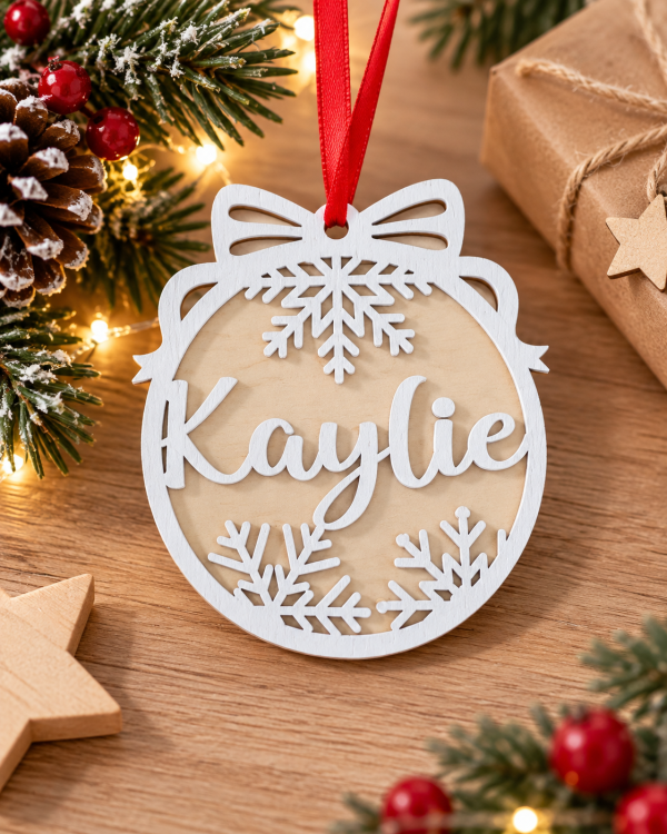 Boule de Noël en bois avec prénom