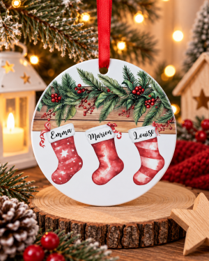 Ornement de noël personnalisé motif chaussettes rouge de noël