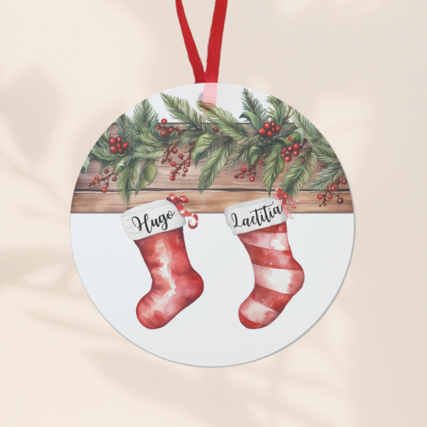 Ornement de noël personnalisé motif chaussettes rouge de noël