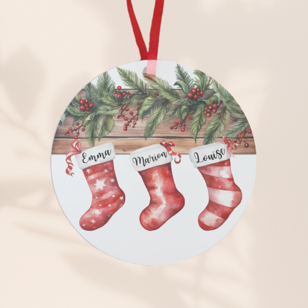 Ornement de noël personnalisé motif chaussettes rouge de noël