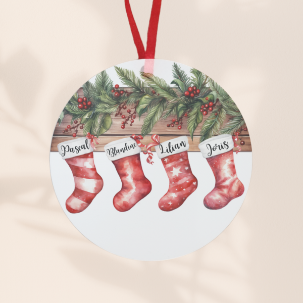 Ornement de noël personnalisé motif chaussettes rouge de noël