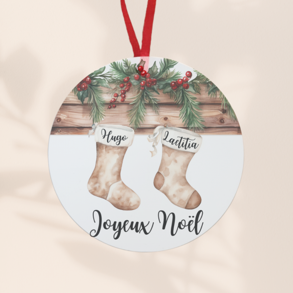 Ornement de noël personnalisé motif chaussettes de noël