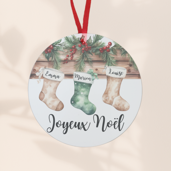 Ornement de noël personnalisé motif chaussettes de noël