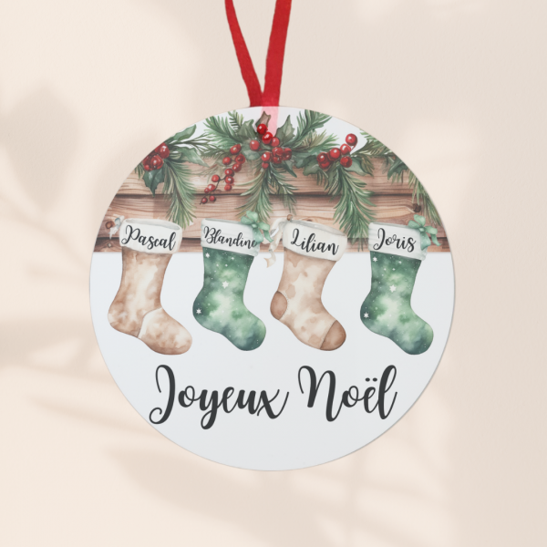 Ornement de noël personnalisé motif chaussettes de noël