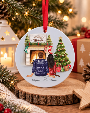 Ornement avec famille de Noël personnalisable