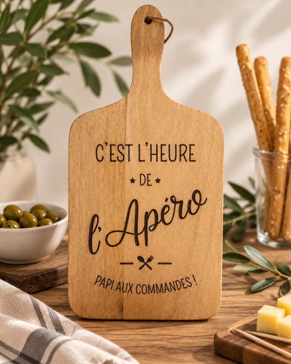 Planche apéro personnalisée en bois - C'est l'heure de l'apéro