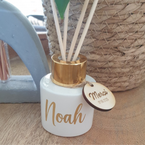 Diffuseur de parfum Blanc en verre avec bouchon Or