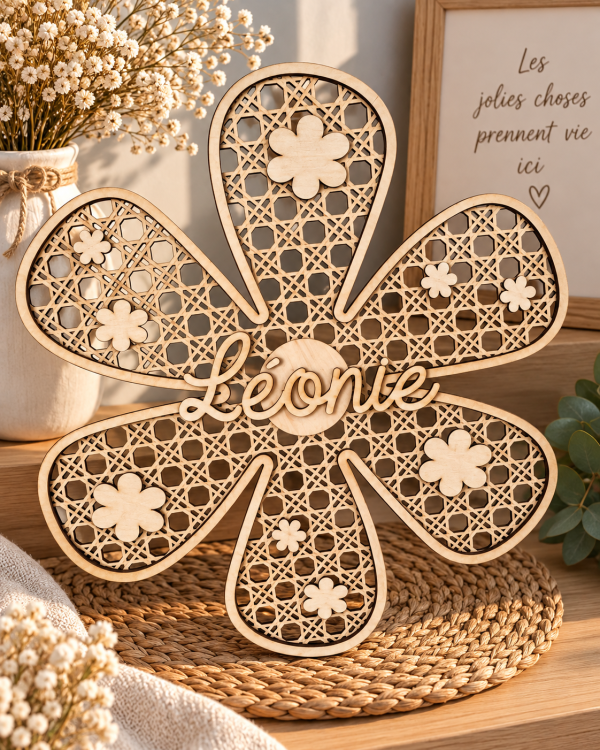 Fleur décorative en bois personnalisée avec prénom