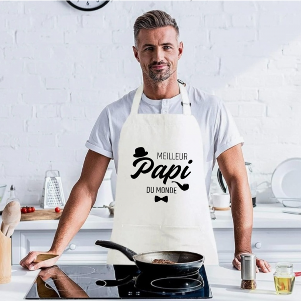tablier meilleur papi du monde blanc Tablier personnalisé "meilleur papi du monde"