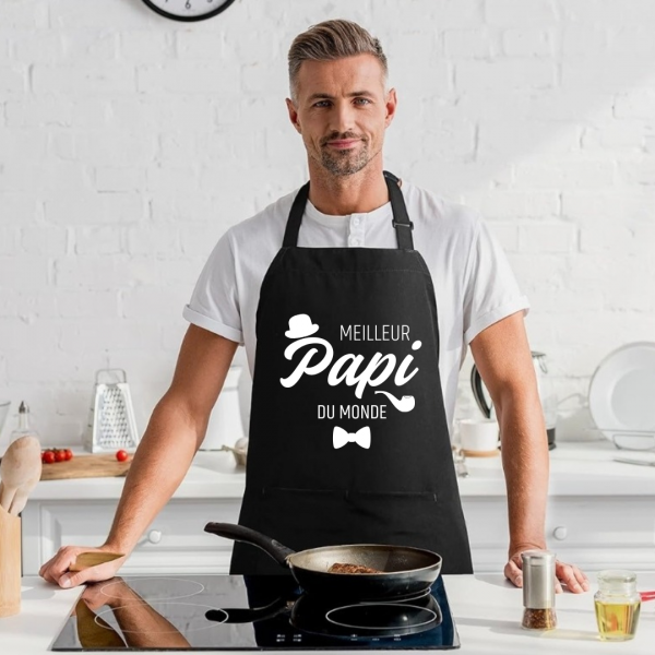 tablier meilleur papi du monde noir Tablier personnalisé "meilleur papi du monde"