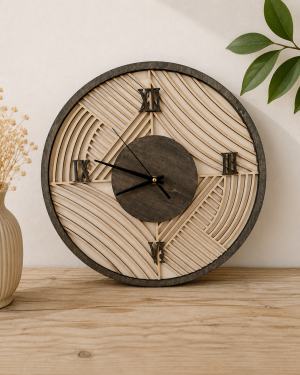 Horloge en bois murale géométrique