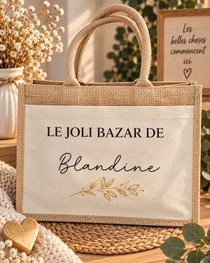 Sac cabas en jute personnalisé - Le joli bazar de...