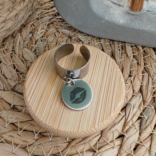 bague argent LL picto Bague réglable H.10mm avec médaille ronde gravée 15mm