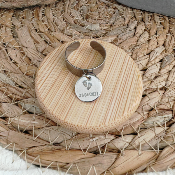 bague argent SM Bague réglable H.6mm avec médaille ronde gravée 12mm