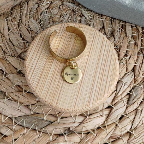 Bague réglable H.6mm avec médaille ronde gravée 10mm