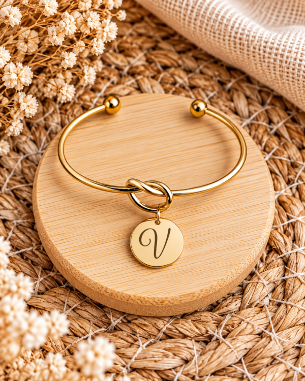 bracelet jonc 3 Bracelet jonc ouvert avec médaille personnalisée