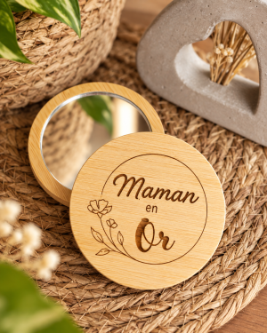 Miroir de poche en bois rond
