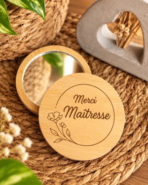 Miroir de poche en bois personnalisé - Cercle floral