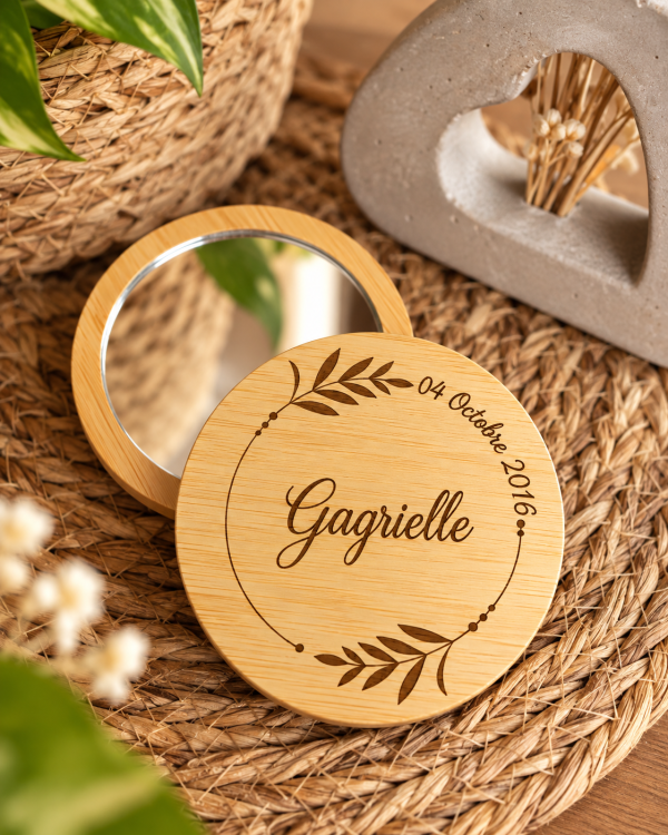 Miroir de poche en bois rond