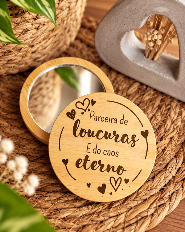 Miroir de poche en bois rond