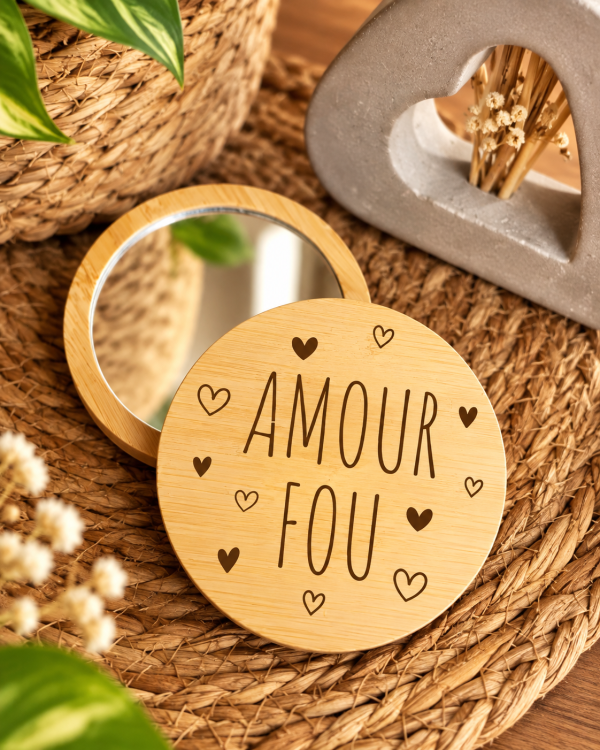 Miroir de poche en bois rond