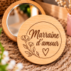 Miroir de poche en bois personnalisé - Cercle floral