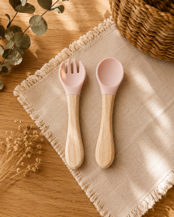 Set de couverts bébé personnalisé - Bois & silicone