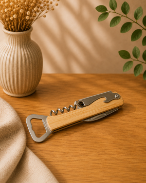 Ouvre bouteille & tire bouchon en bambou personnalisé