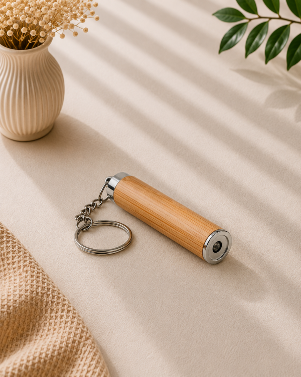 Mini torche porte clés personnalisée en bambou