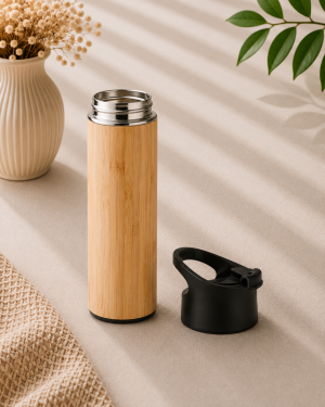 Bouteille isotherme en bambou personnalisée