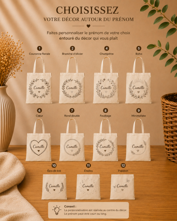 Tote bag personnalisé - Photo, prénom, texte ou logo