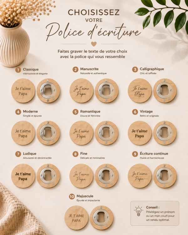 Décapsuleur aimanté en bois personnalisé