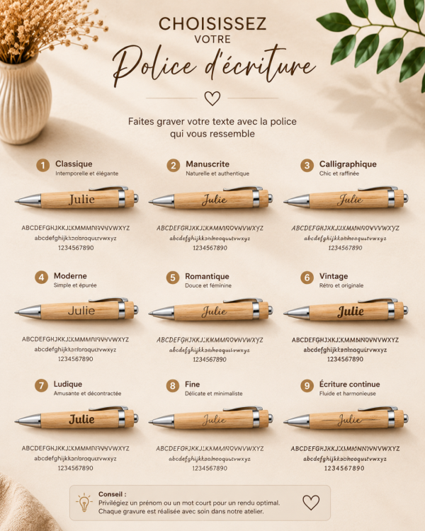 police d'écriture stylo bois Stylo bille en bois personnalisé