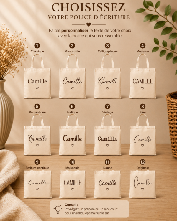 Tote bag personnalisé - Photo, prénom, texte ou logo
