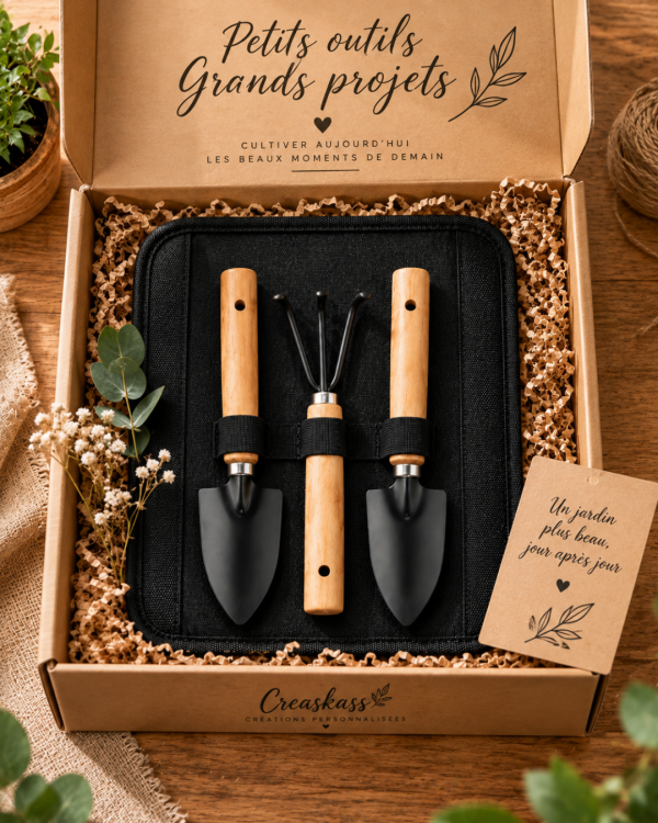 Box cadeau du jardinier - Lot de 3 outils de jardinage personnalisés
