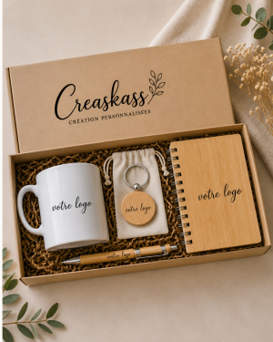 Coffret Entreprise Prestige - Mug, porte clé, stylo & carnet personnalisé